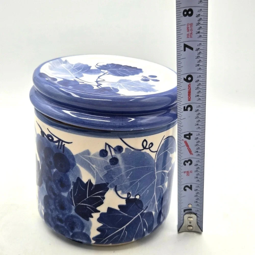 Ceramic Canister Blue White DESIGN‎ PAC Hand Painted Grapevine Cottage Core